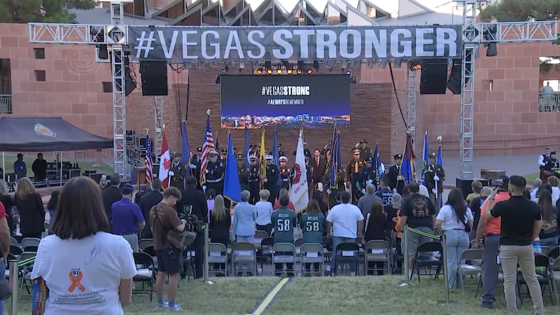 Las Vegas leaders and residents gather to remember the victims of the 1 October shooting on...