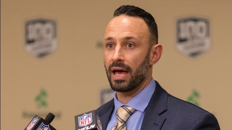 FILE - Jon-Eric Sullivan, Green Bay Packers director of college scouting, talks in Green Bay,...
