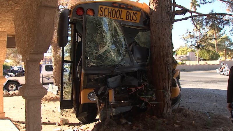 A school bus was driven off the road after a crash in the southwest valley on Monday, Nov. 18,...