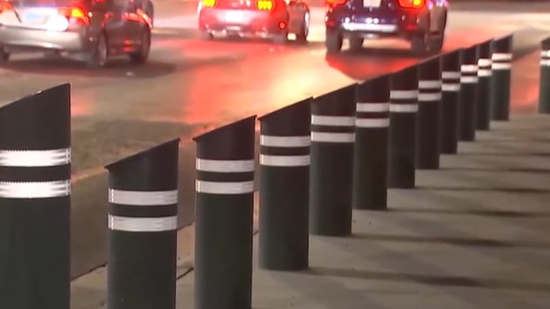 Metal bollards on the Las Vegas Strip.
