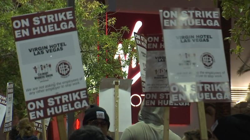 Other Las Vegas Strip hotel employees joined the picket line at Virgin Hotels on Saturday,...