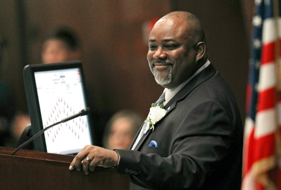 Nevada Assembly Speaker Jason Frierson opens the legislative session in Carson City, Nev.,...