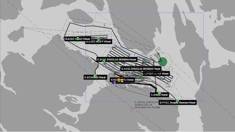 This graphic shows the combined search area covered by the Coast Guard and other partner...