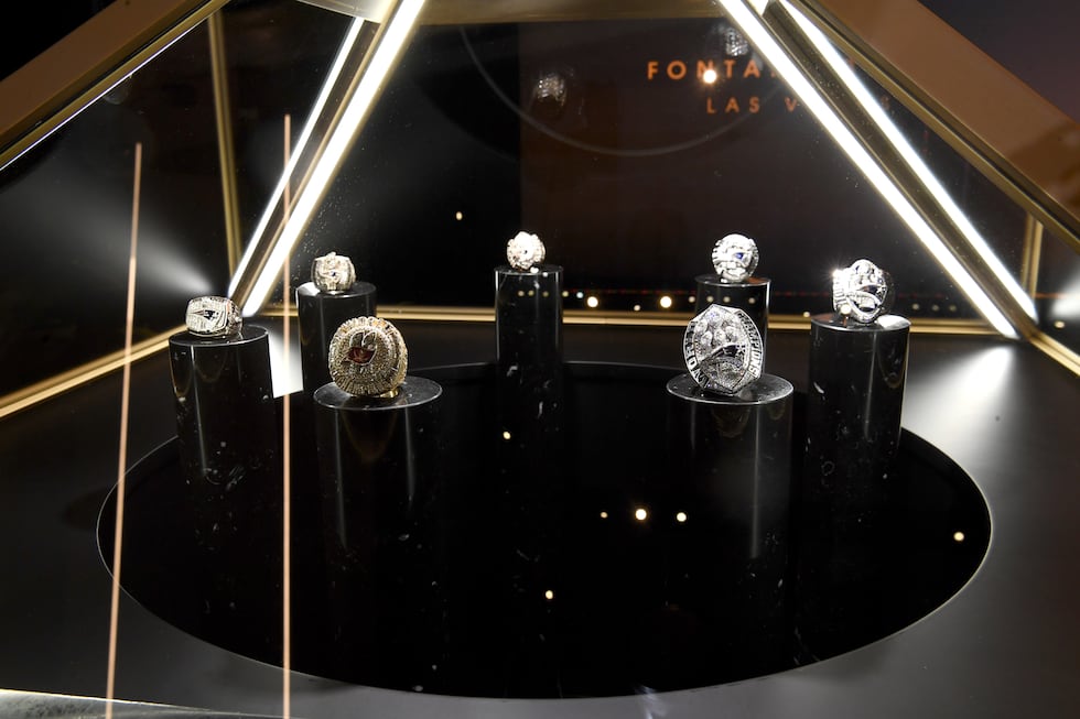 Tom Brady's seven Super Bowl rings on display in the Hall of Excellence at Fontainbleau.
