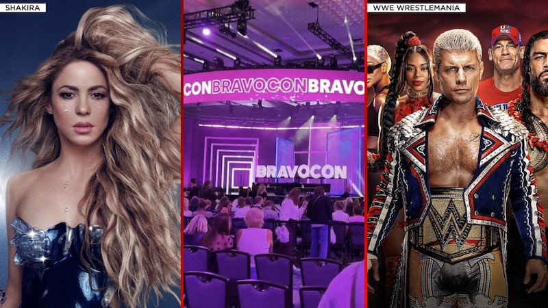 Shakira performing. Bravocon returns. WrestleMania stops in Vegas for second time ever.