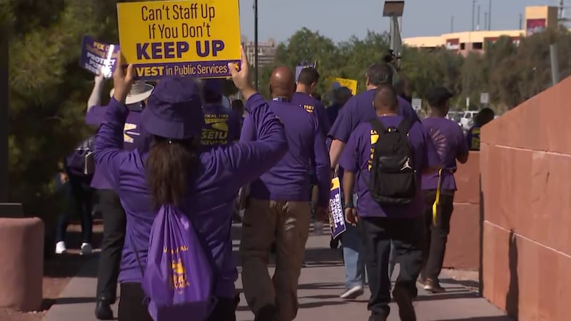 Clark County workers hold a rally outside the Government Center on Tuesday, June 18, 2024.