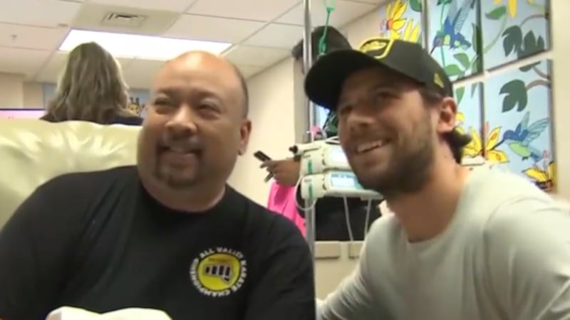 A golden knight brightening the day for cancer patients at a local treatment center.