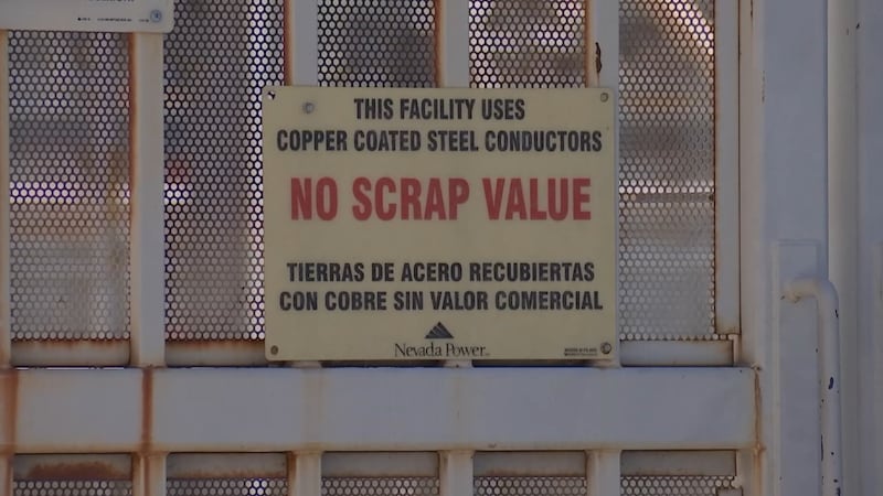 A sign reading "no scrap value" is posted at NV Energy's substation near Russell and Polaris.
