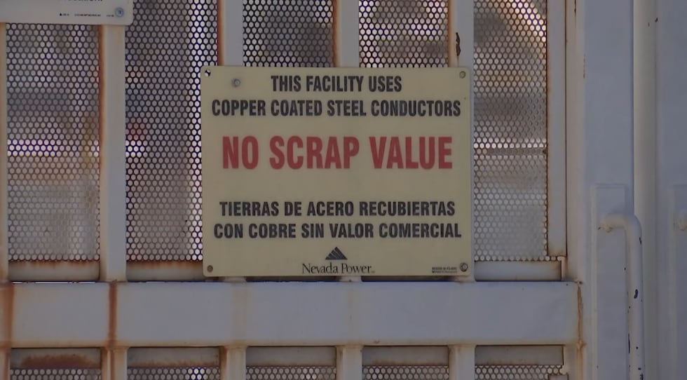 A sign reading "no scrap value" is posted at NV Energy's substation near Russell and Polaris.