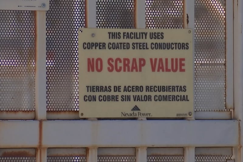 A sign reading "no scrap value" is posted at NV Energy's substation near Russell and Polaris.