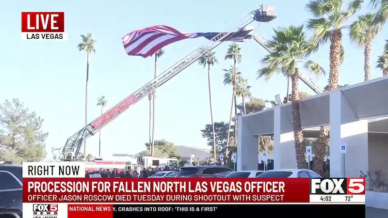 Las vegas agencies honored the fallen officer with a formal procession from the Clark County...