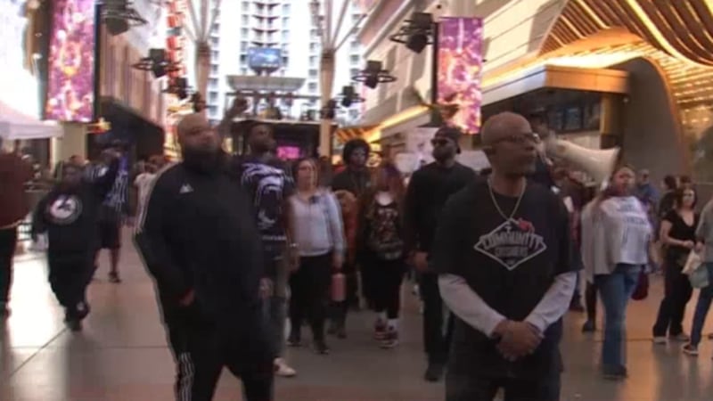 A group marched through downtown Las Vegas Saturday, calling for justice for 43-year-old...
