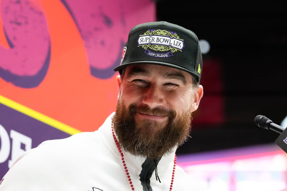 Kansas City Chiefs tight end Travis Kelce (87) participates during Super Bowl 59 Opening...