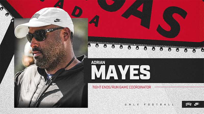 UNLV football head coach Dan Mullen has named Adrian Mayes as the Rebels’ tight ends coach and...